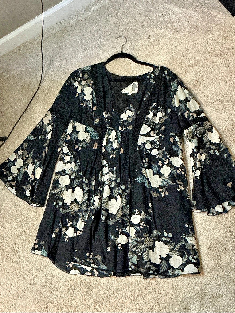 Johnny Was Love Floral Mini Dress Black & Cream Size Small